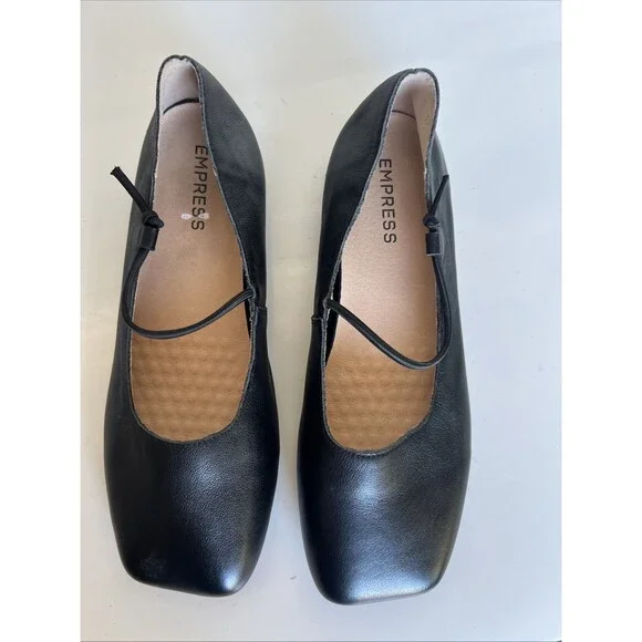 Empress Square Toe Ballet Flat Soft Black Leather Comfort Minimalist Size 10 - Picture 2 of 9